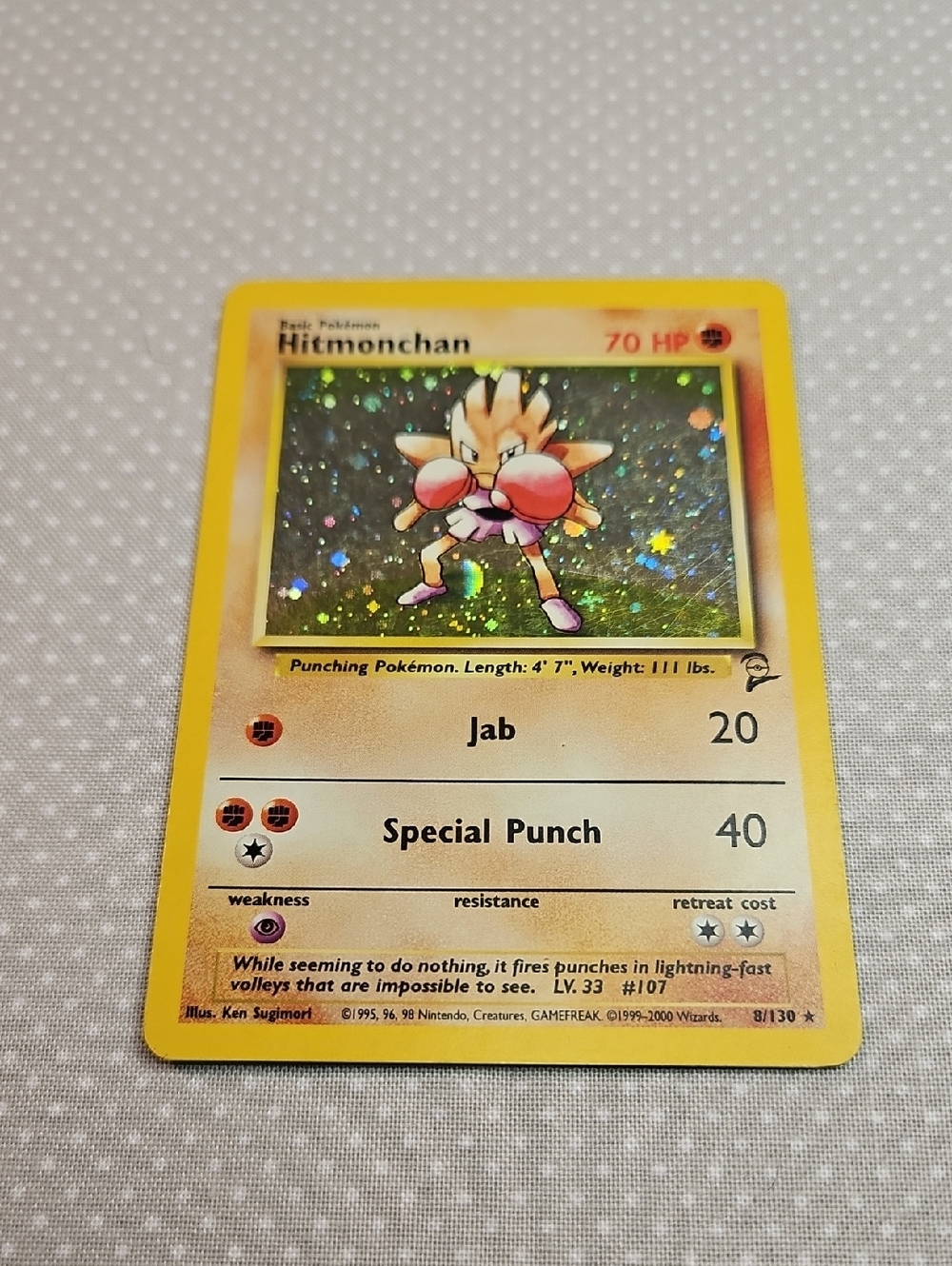 2000 Pokemon Hitmonchan 8/130 Base Set 2 Holo